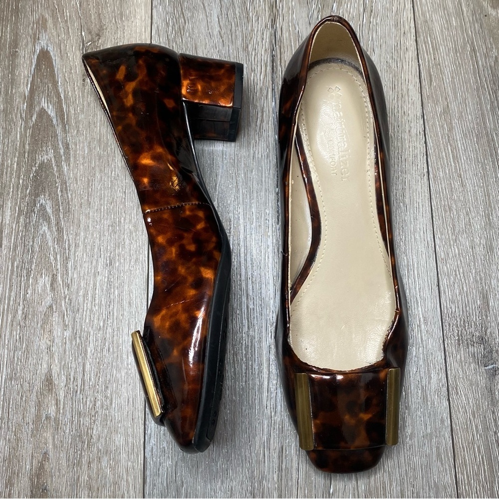 Naturalizer N5 Comfort Brown Tortoise Shell Buckle Frankee Patent Heel Size 5.5 - Picture 3 of 16